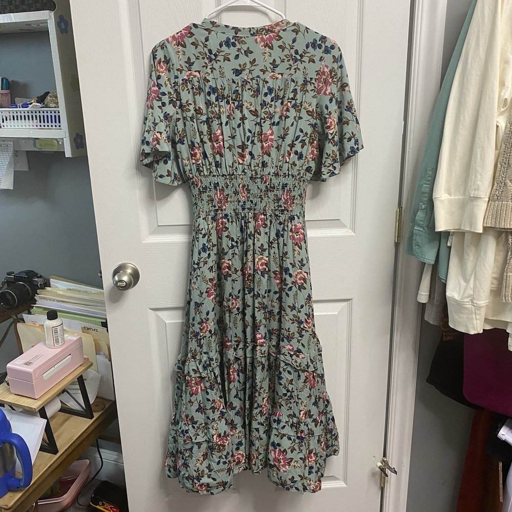 Baltic Born Women Sage Green&Pink Midi Dress Floral Renaissance Boho Tier NWT-M - Picture 5 of 10